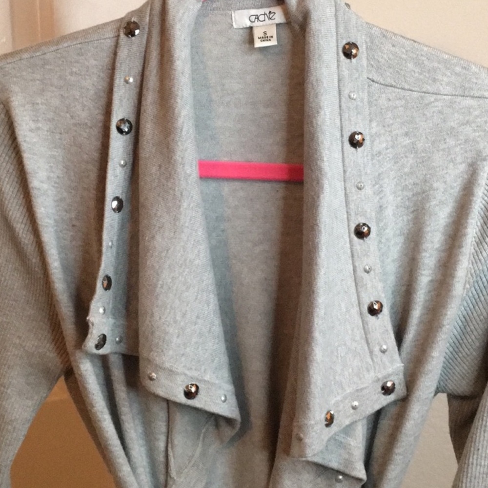Cache Gray Embellished Cardigan - Picture 6 of 11